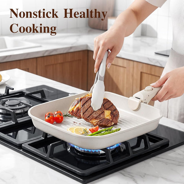 18PCS Pots and Pans Set Cookware Set with Detachable Handle | Non Stick,Non Toxic, PFOA Free, Dishwasher ＆Oven Safe, All Stoves Are Compatible, White3