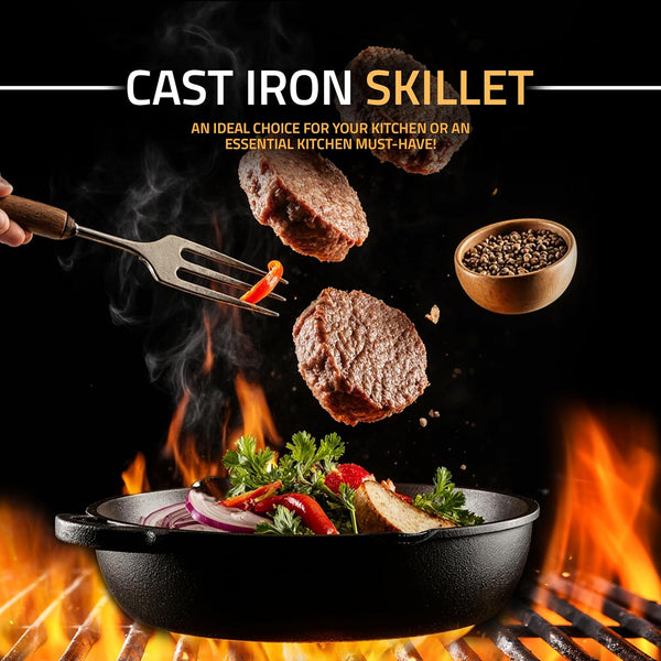Cast Iron Skillet 12 Inch Pre-Seasoned Pfas-Free Black | Chef Pan, Even Heat Distribution, Stovetop, Oven, Campfire and Grill Safe, Large Skillet, Indoor Outdoor Use7