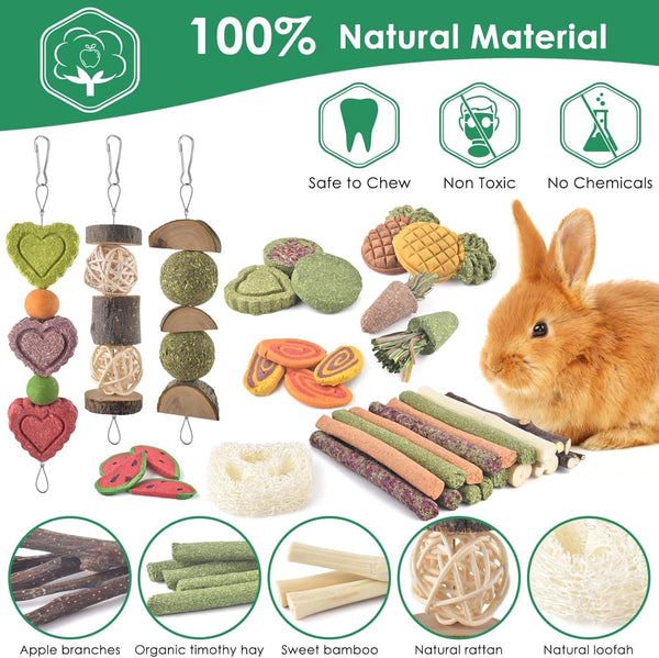 KATUMO Rabbit Chew Toys, Bunny Treats Chew Toys for Small Animals | Strung Hanging Toys for Teeth, Natural Apple Wood Sweet Bamboo Grass Timothy Sticks for Guinea Pig, Hamster, Chinchilla4