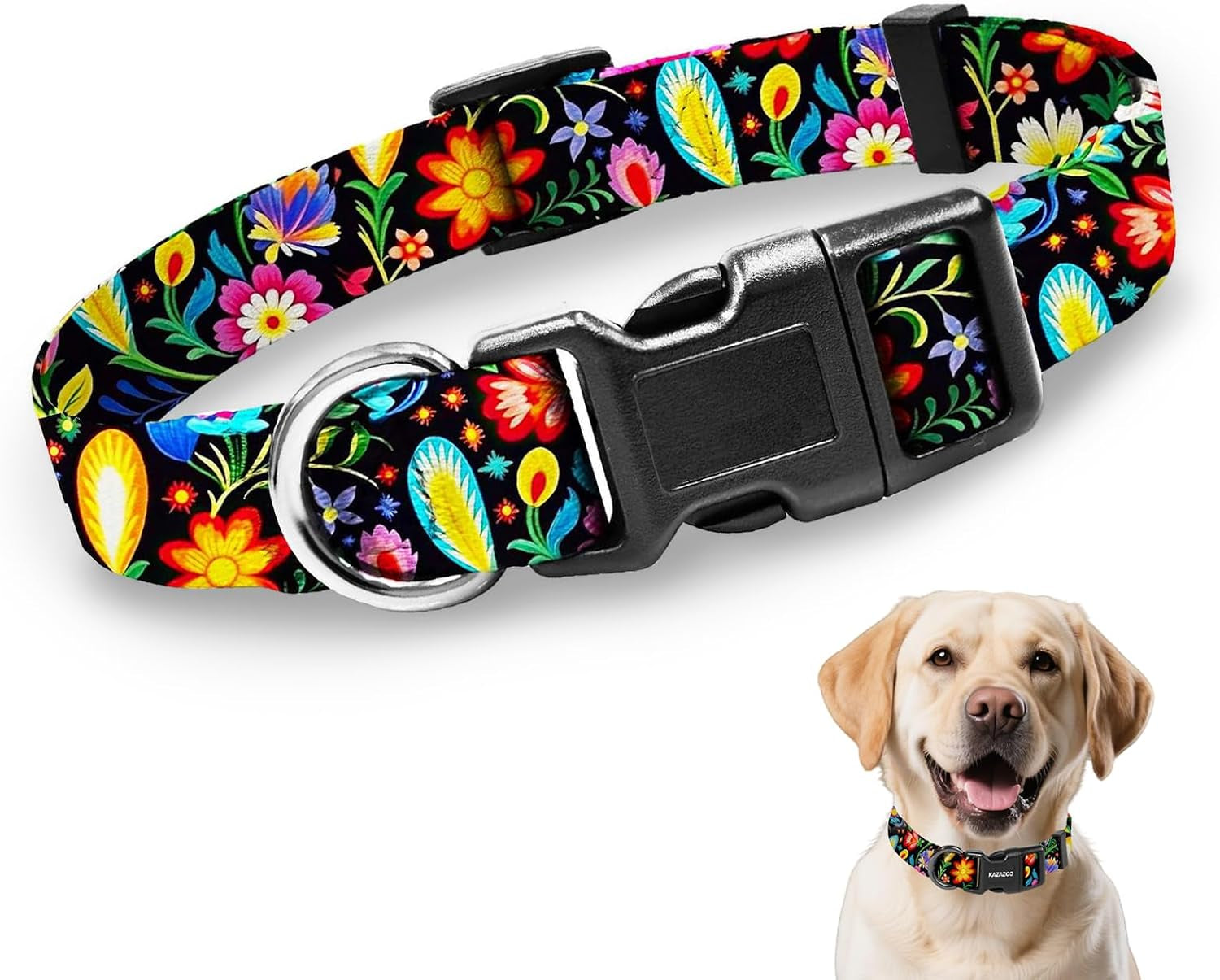 kazazoo-dog-collar-cute-and-soft-nylon-puppy-collar-girl-dogs-adjustable-purple-dog-collars-for-medium-dogs-purple-flowers-m