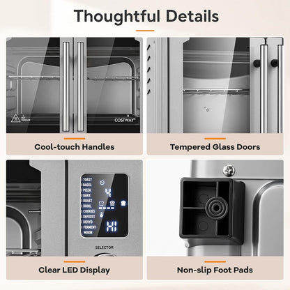 26.4 QT French Door Toaster Oven with 11 Presets | 1500W Convection Oven Countertop, LED Display, 24H Timer & 4 Dishwasher-Safe Accessories, Stainless Steel Finish8
