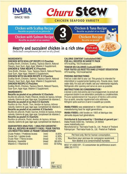INABA Churu Stew for Cats, Side Dish Pouch with Vitamin E, 1.4 Ounces per Pouch, 12 Pouches, Chicken & Seafood Variety8