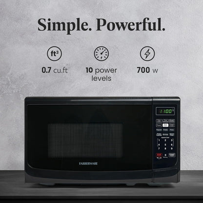 0.7 Cu. Ft. Countertop Microwave Oven – 700 Watts Power, Auto Cook Settings, Defrost, Easy Clean and Child Safety Lock - Black2