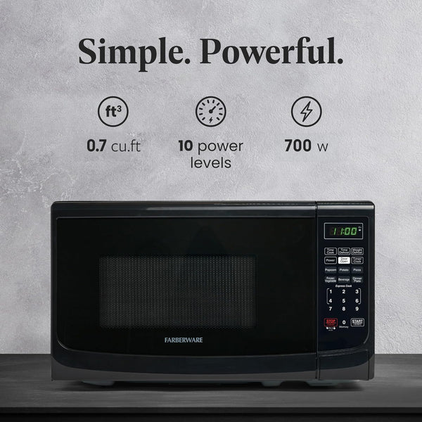 0.7 Cu. Ft. Countertop Microwave Oven – 700 Watts Power, Auto Cook Settings, Defrost, Easy Clean and Child Safety Lock - Black2