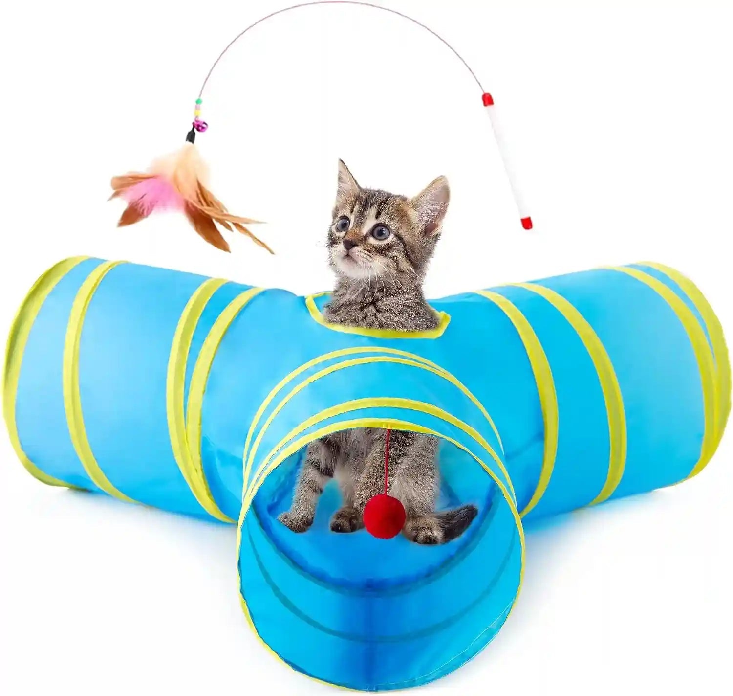 love-s-cabin-cat-tunnel-for-indoor-cats-3-way-collapsible-play-tunnel-with-teaser-wand-peek-holes-toy-ball-small-pet-toy-for-kittens-rabbits-black-blue-small-size