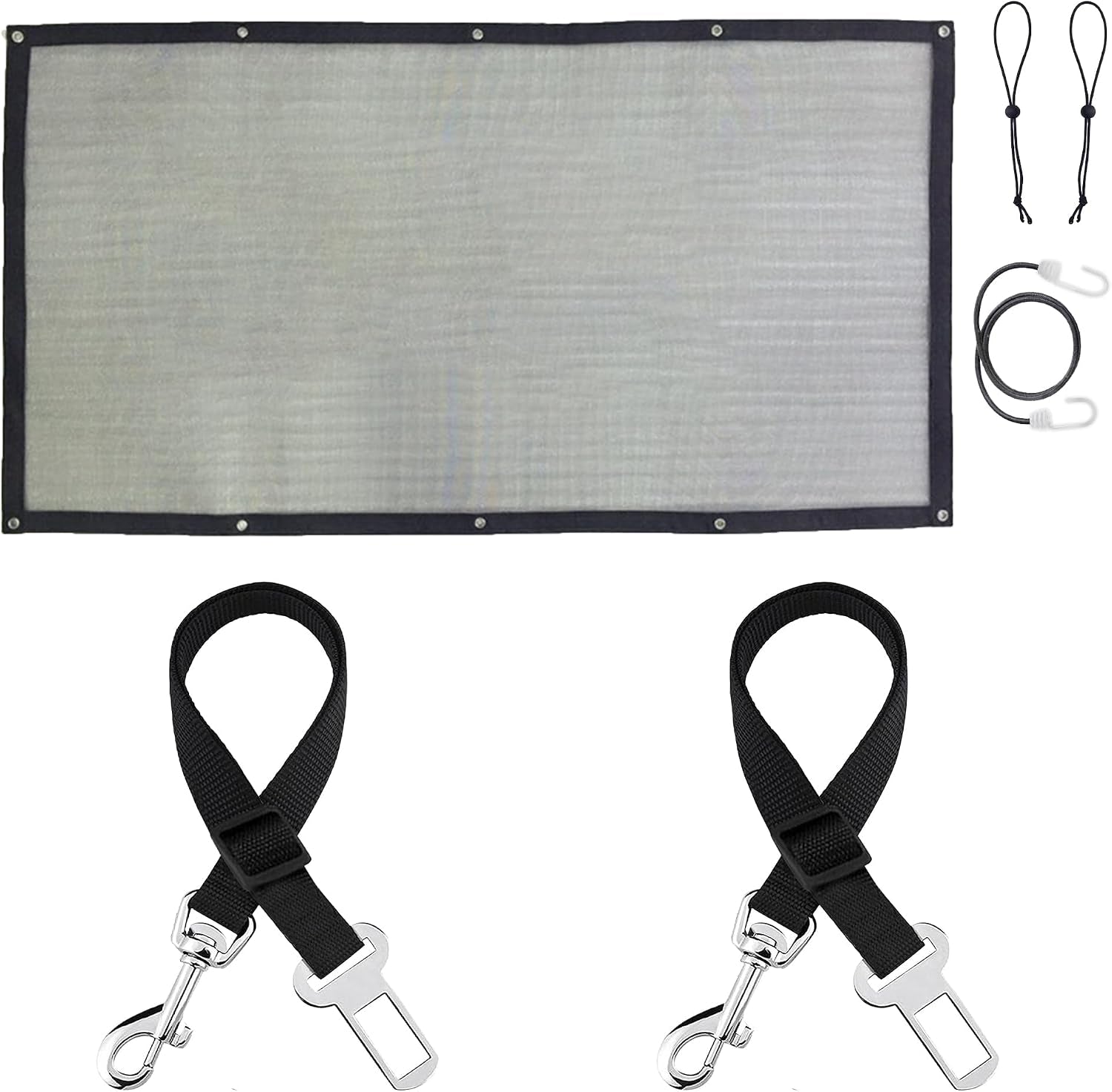 sungrow-elastic-nylon-dog-seat-belt-24-36-adjustable-black-harness-elastic-tether-with-metal-buckles-2-pcs-per-pack