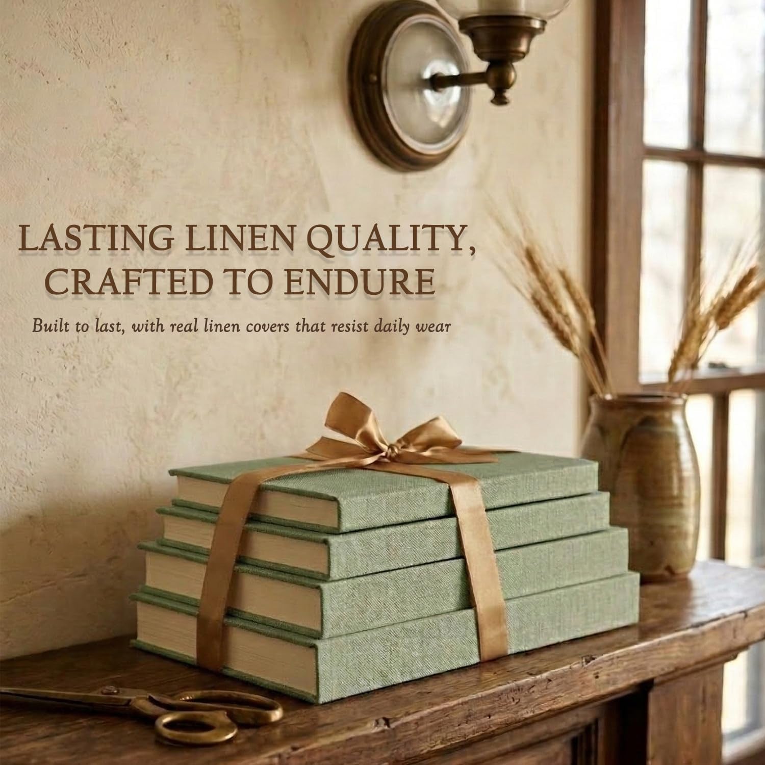 decorative-books-for-home-decor-set-of-4-real-linen-decorative-books-stacked-books-with-wood-bead-garland-jute-twine-satin-ribbon-neutral-modern-farmhouse-boho-shelf-decor-sage