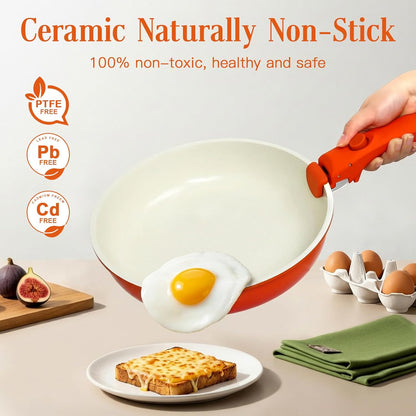 11Pcs Pots and Pans Set Non Stick, Nonstick Cookware Set Detachable Handle, Ceramic Pots for Cooking Non Stick with Removable Handle, RV Cookware Set for All Stoves, Orange Gradient6