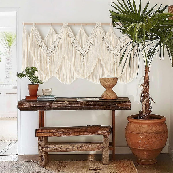 Macrame Wall Hanging Wedding Hanger Tassel Knotting Boho Decor 47"W*25"L | Cotton Rope, Bedroom Wall Art, Dorm Room Accent, Apartment Decor, Home Interior, Wedding Backdrop, Housewarming Gift4