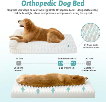 COZY KISS Ultra Soft Faux Rabbit Fur Dog Bed for Medium Dogs – 36"X27" Orthopedic Foam Couch, Removable Washable Cover & Waterproof Lining, Cream3