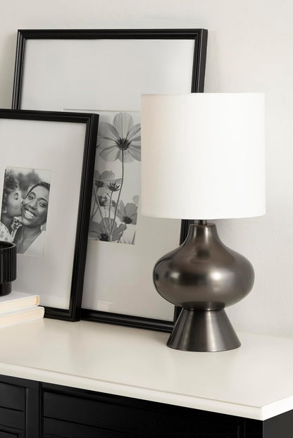 Bahira Modern Metal Bedside Table Lamp, 8 X 8 X 17, Gunmetal, Sculptural Decorative Tabletop Desk Lamp with Linen Shade for Living Room Decor4