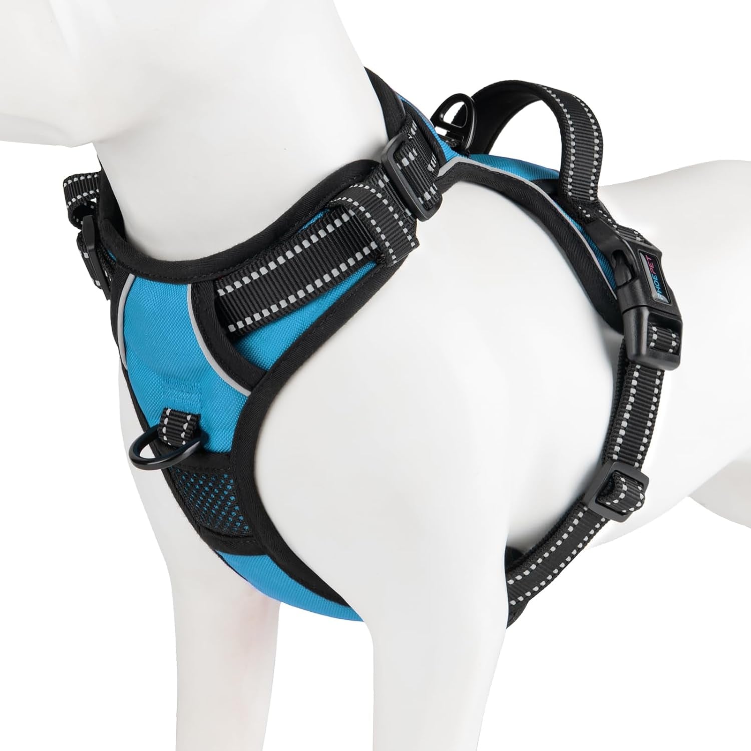 phoepet-no-pull-dog-harness-medium-reflective-front-clip-vest-with-handle-adjustable-2-metal-rings-2-bucklesm-grey