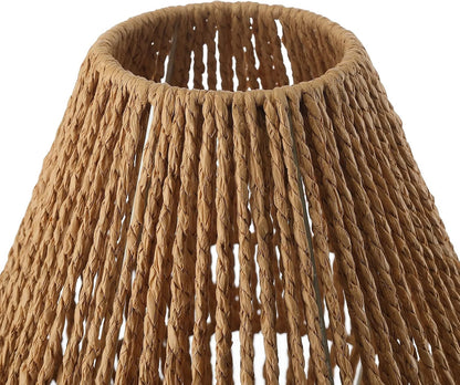 Boho Table Lamps for Bedroom & Living Room - Small Natural Woven Basket Lanterns with Paper String Shades4