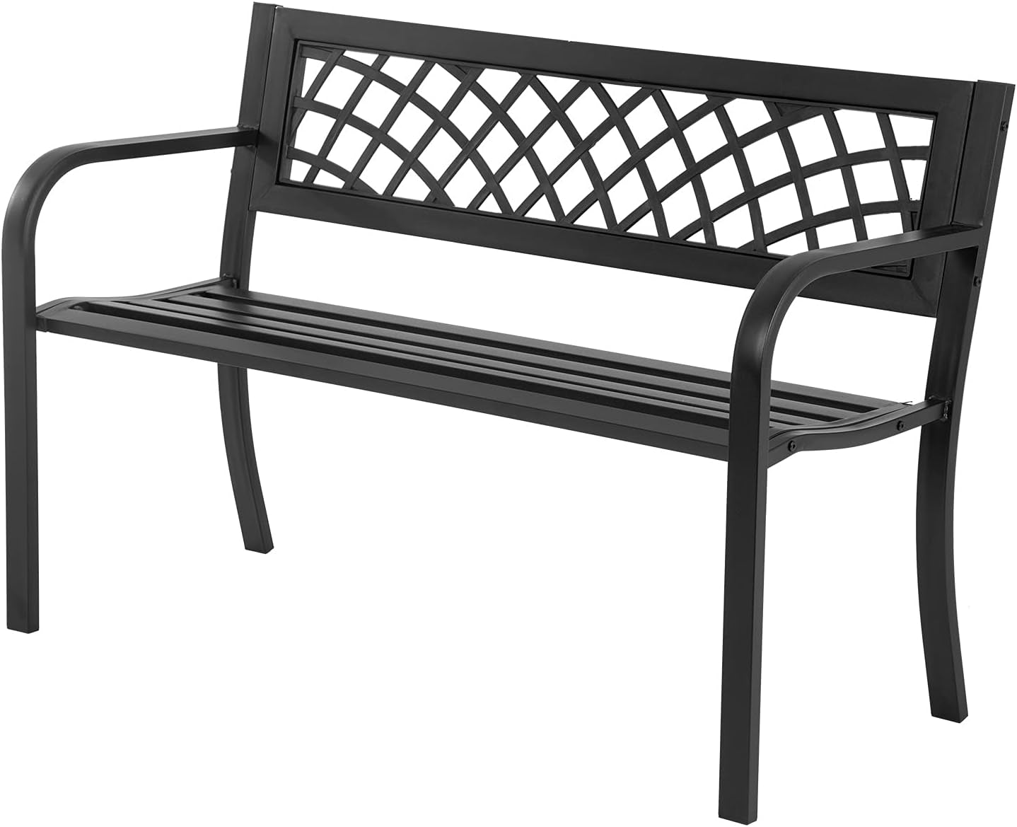 46-outdoor-garden-bench-black-480lbs-load-capacity-heavy-duty-metal-patio-bench-with-grid-design-rust-weather-resistant-for-lawn-yard-parks-patio-porch-entryway