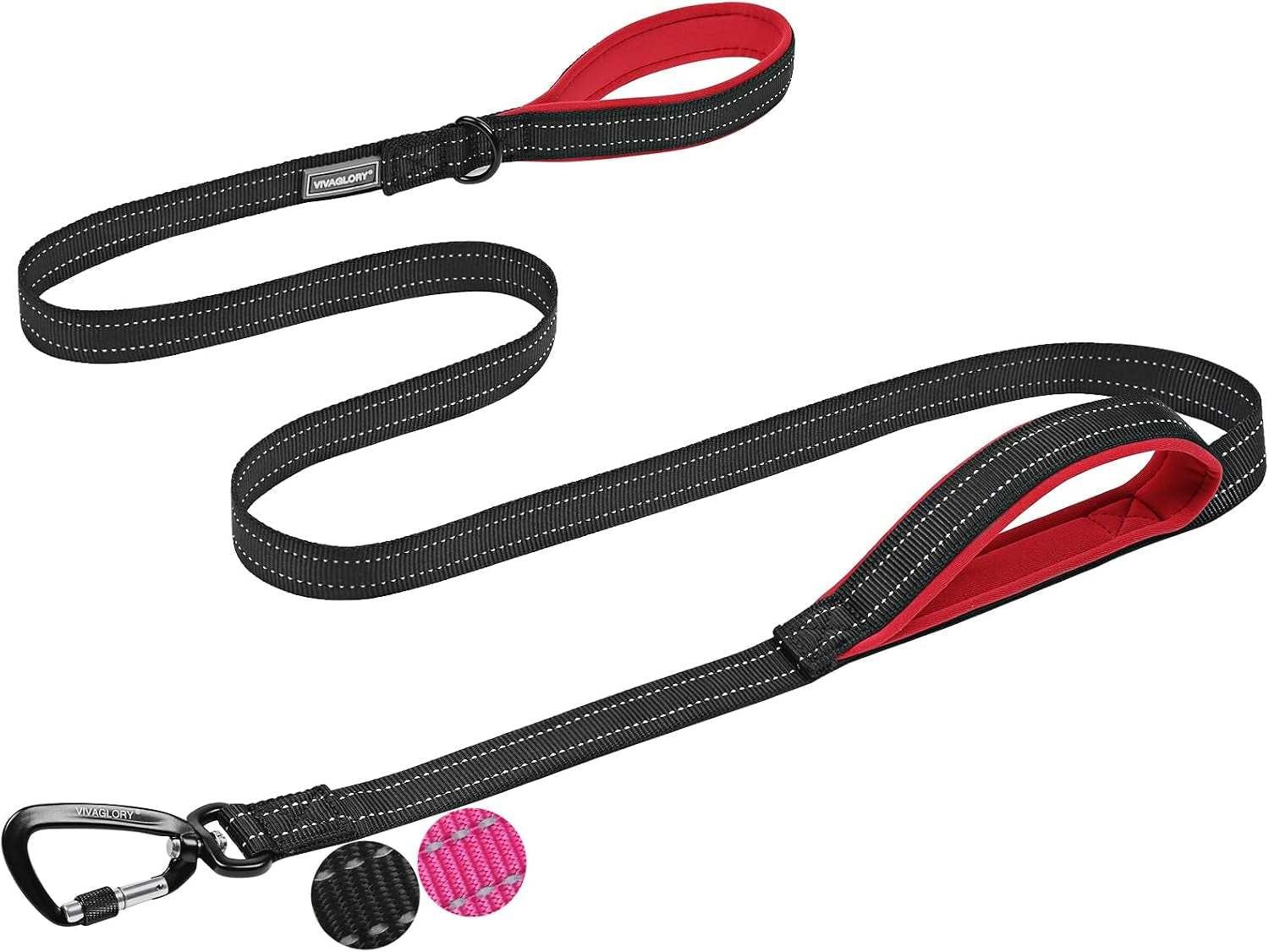 vivaglory-double-handle-dog-leash-twingrip-6ft-x-1in-navy-dog-leash-for-collar-with-traffic-handle-2-loop-for-walking-training-traffic-control-reflective-heavy-duty-puppy-pet