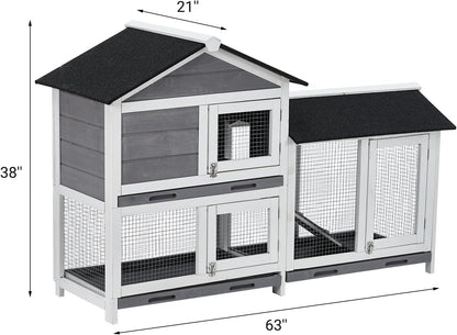 Garvee 58'' Bunny Hutch Indoor Bunny Cage, with 3 Removable Trays | Wooden Waterproof Roof Rabbit Hutch Indoor/Outdoor, 2-Tier Bunny House/Chicken Coop, Gray and Black8