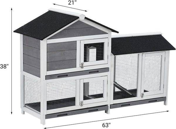 Garvee 58'' Bunny Hutch Indoor Bunny Cage, with 3 Removable Trays | Wooden Waterproof Roof Rabbit Hutch Indoor/Outdoor, 2-Tier Bunny House/Chicken Coop, Gray and Black8