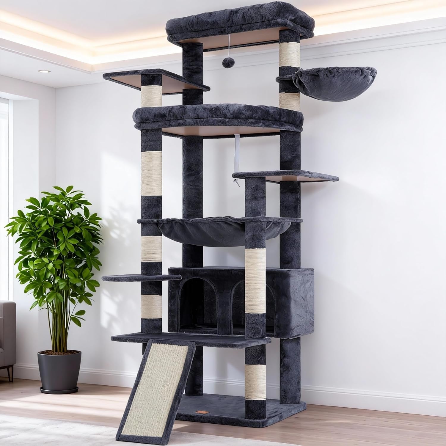 heybly-cat-tree-71-inch-tall-tower-for-indoor-cats-with-2-perches-hct034w-large-cat-furniture-with-2-big-condos-2-hammocks-basket-scratching-pad-multi-level-cat-condo-light-gray