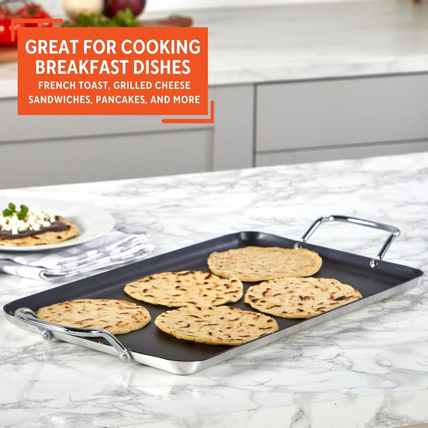 Double Burner Griddle Non-Stick 20-Inch, Black | Nonstick Coated Surface, Dual Side Handles, Ideal for Breakfast Foods, Perfect for Gatherings6