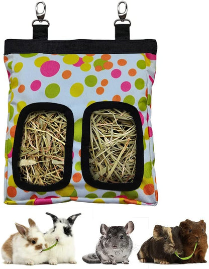 RIOUSSI Guinea Pig Hay Feeder, Hanging Rabbit Hay Feeder Bag. Blueflower | Upgraded Double Layer Fabric | Bite Resistant | Cleaner Hay & Less Mess | Small Animal Hay Holder for Bunnies & Chinchillas14