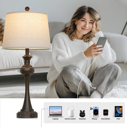 Brown Table Lamp for Living Room, 29" Bedside Lamp with USB C+A | 3 Way Dimmable, Touch Nightstand Lamp for Beroom, Living Room, End Table ,LED Bulb Included2