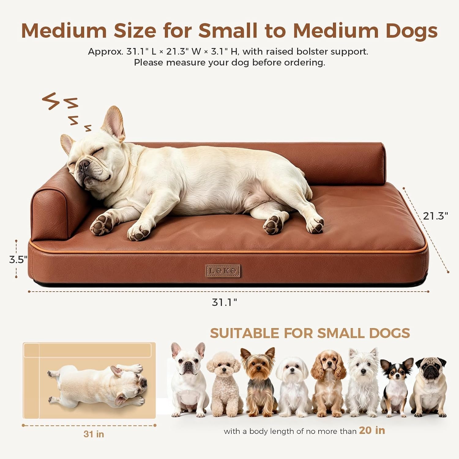 outdoor-waterproof-dog-bed-for-small-dogs-egg-crate-foam-crate-pad-with-raised-bolster-removable-washable-leather-look-cover-non-slip-bottom-brown-for-dogs-up-to-20-in-long