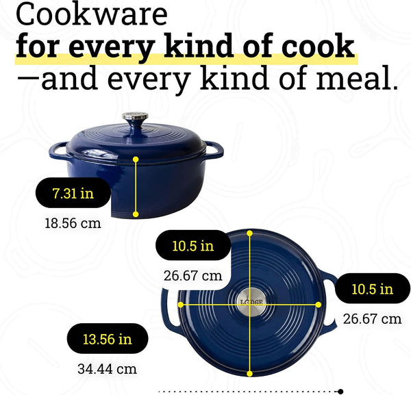 Essential Enamel Cast Iron Dutch Oven, 6 Quart, Indigo | Ideal for Bread Baking, Braising, Marinating & Slow Cooking, Features Moisture-Sealing Lid & Dual Handles5