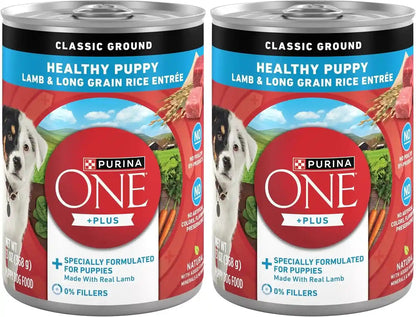 Purina ONE plus Wet Puppy Food Classic Ground Healthy Puppy Lamb and Long Grain Rice Entree - (Pack of 12) 13 Oz. Cans13