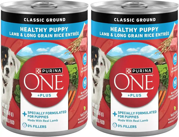 Purina ONE plus Wet Puppy Food Classic Ground Healthy Puppy Lamb and Long Grain Rice Entree - (Pack of 12) 13 Oz. Cans13