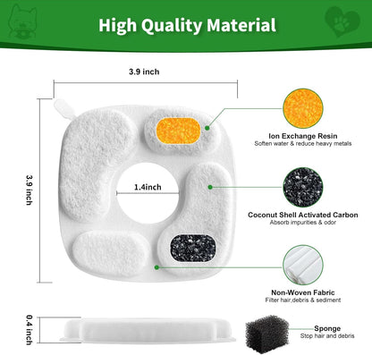 24 Pcs Cat Water Fountain Filter,12 Pack Filters & 12 Pack Pre-Filter Sponges, Compatible with 95Oz/2.8L Pet Fountain3
