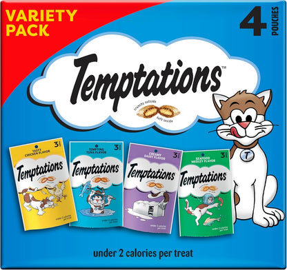 Temptations Classic Crunchy Cat Treats, Feline Favorites, 3 Oz, 4 Pack | under 2 Calories per Treat, 100% Complete & Balanced for Adults, Resealable Pouches, Use as Snack, Meal, or Food Topper1