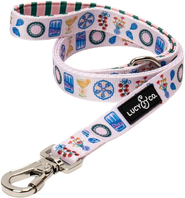 Lucy & Co. Cheery Cherries - Designer Dog Leash for Small to Large Dogs - Padded Handle for Comfort - Large, Red Gingham Cherries - 5 Foot16