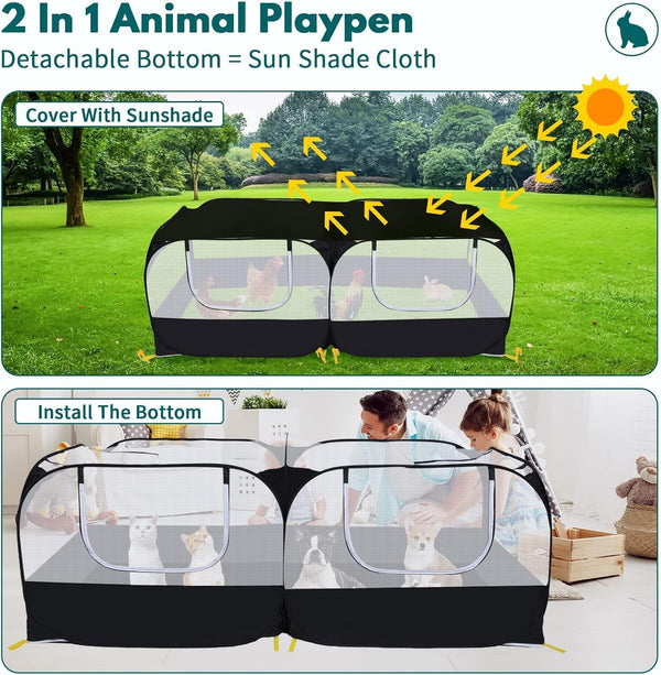 Small Animals Playpen,Pet Cage Tent Large Chicken Run Coop with Detachable Bottom Breathable Transparent Mesh Walls, Foldable Pet Enclosure for Puppy Kitten Rabbits Indoor Outdoor Playpen2
