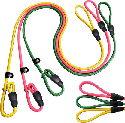 FOVRLZSE Upgraded Dog Slip Lead (3-Pack) Adjustable Nylon Lead for Dogs (Red/Black/Blue), Training Aid, Eco-Friendly Cotton Lining, Integrated Plastic Buckle,9