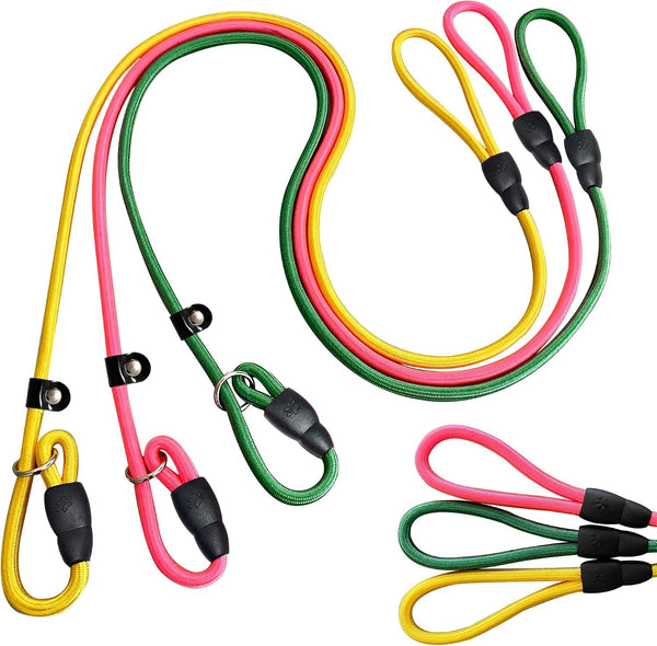 FOVRLZSE Upgraded Dog Slip Lead (3-Pack) Adjustable Nylon Lead for Dogs (Red/Black/Blue), Training Aid, Eco-Friendly Cotton Lining, Integrated Plastic Buckle,9