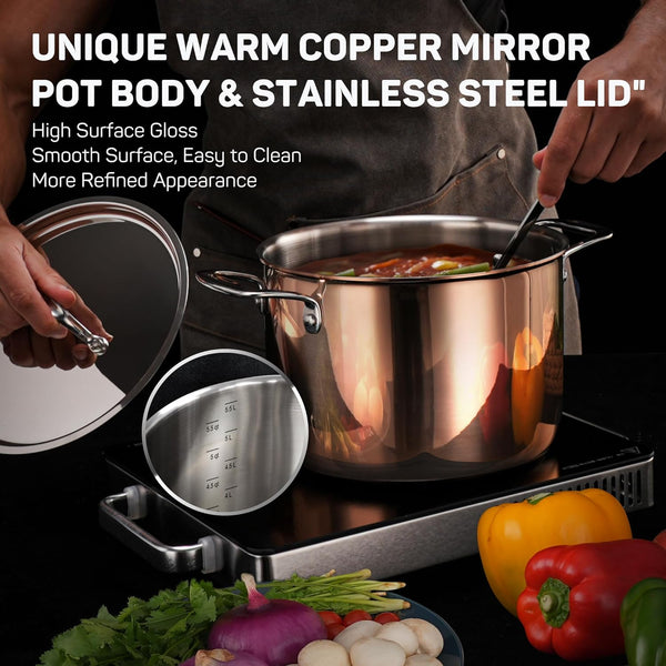 Whole Tri-Ply 18/10 Stainless Steel Cookware Set, 10 Pcs Elegant Copper Pots and Pans Set, Induction Cookware, Frying Pans, Saucepans & Stock Pot with Lid, Ideal Gift for Wedding, Housewarming6