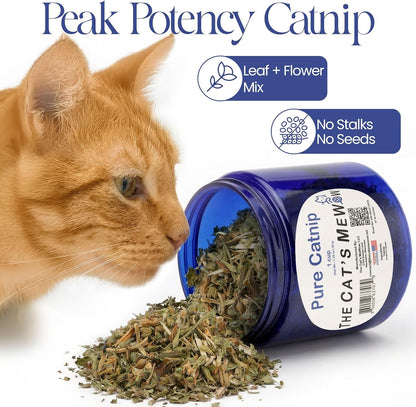 The Cat'S Mewow 100% Pure Catnip – North American Grown – Strong Aroma for Play & Enrichment – Resealable Freshness Jar – Veteran-Owned Brand2