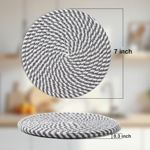 7 Inch Trivets for Hot Dishes, Pot Holders for Kitchen, Hot Pads, Coasters | 5 Pcs, Heat Resistant, 100% Pure Cotton Thread Weave, Hot Mats for Countertop and Table, Kitchen Essentials, Home Decor, Gray2
