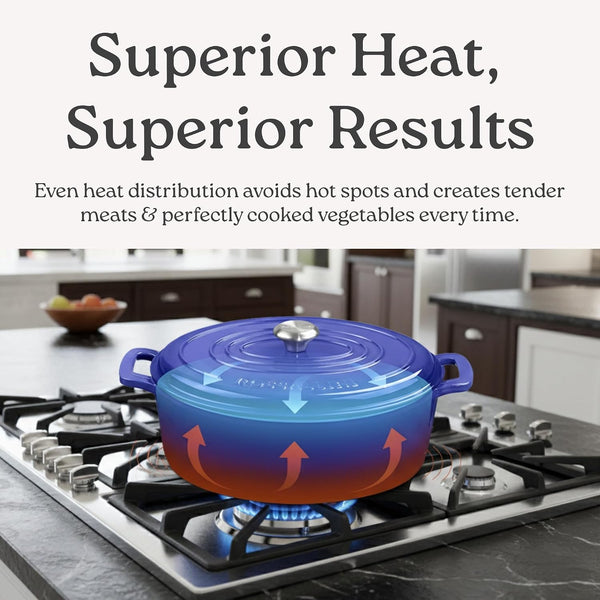 Signature Enameled Cast Iron Oval Dutch Oven | Non-Stick Serving Pot with Tight Fitting Lid for Perfect Roasting, Baking, Sauteing, and Bread Making | 5Q [Oyster Grey]3