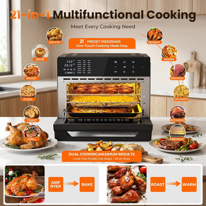 Air Fryer Toaster Oven Combo, 21-In-1 Countertop Convection, 32QT Extra Large Air Fryer with 360° Rotisserie & 4-Layer Cooking, Full Accessories6