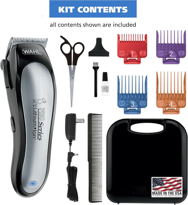 Wahl USA Lithium Ion Pro Series Cordless Animal Clippers – Rechargeable, Heavy-Duty, Electric Dog & Cat Grooming Kit for Small & Large Breeds with Thick to Heavy Coats – Model 9766 | Heavy Duty Electric Dog Grooming Clippers for at Home Haircutting of Small & Large Thick Hair Breed Dogs & Cats – Model 97668