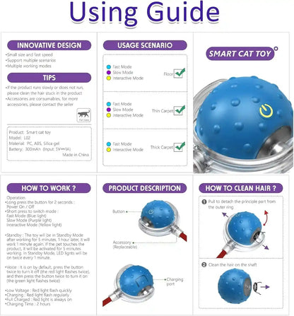 Giociv Interactive Cat Toys Ball for Indoor Cats Fast Rolling on Carpet, Chirping & Motion Activate Cat Toys (Blue)7
