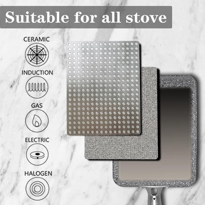 9Pcs Tamagoyaki Pan Set, Japanese Omelette Pan Nonstick with Lid, Square Japanese Egg Skillet Rectangle 7"X5" Grey5