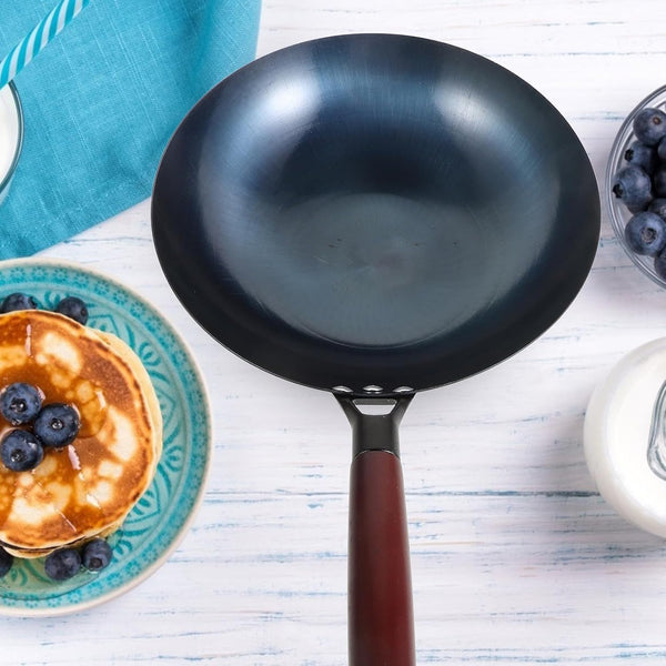 30Cm round Bottom Traditional Iron Wok with Wooden Handle, 1.5Mm Thick Gas Stove Wok Pan for Home Cooking, Pre-Seasoned Carbon Steel Stir-Fry Pan without Non-Stick Coating5