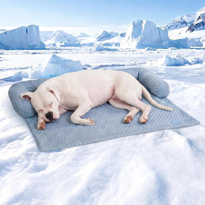 Spark Paws Cooling Couch Cover Dog Bed, Furniture Protector Mat, Non-Toxic Washable Pet Cooling Pad for Large & Small Dog - Hearts Blue - Size M17