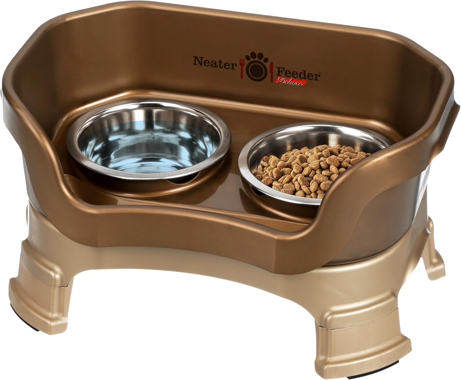 neater-feeder-deluxe-mess-proof-elevated-dog-bowls-for-small-dogs-up-to-19-lbs-2-height-adjustable-6-7-5-no-spill-raised-dog-bowl-stand-stainless-steel-food-bowl-set-made-in-usa-cappuccino