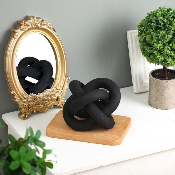 3 Link Wood Knot Decor Rustic Table Shelf Home Decor Accents,Black | Hand Carved Chain Link, Boho Decorative Knot for Coffee Table Bookshelf, Modern Rustic Accents for Living Room Bedroom6