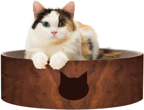 Necoichi Cat Scratcher Bowl for Indoor Cats - Cat Scratching Lounger with Reversible Usability and Extra Comfort for Lounge, Cardboard Bed Couch / (Regular, Dark Cherry)1