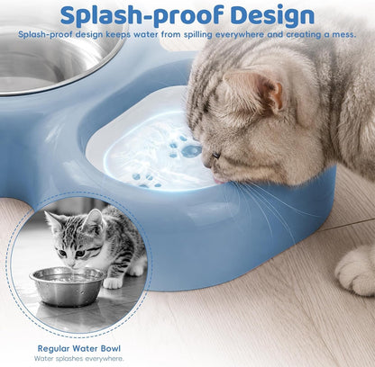 2-In-1 Dog Cat Food and Water Bowl Set with Auto-Water Dispenser, Blue | Anti-Slip & Splash Design, Easy to Clean, Stainless Steel Bowl and Safe PP Material, Suitable for Puppies and Cats3