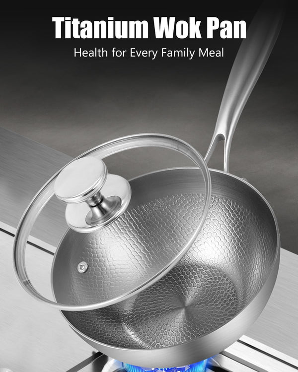 Pure Titanium Wok, Titanium Pans for Cooking, PFAS/PFOA/PTFE Free Cookware,With Lid,8.66In | Multifunctional Ultra-Durable Scratch-Resistant Non Stick Even Heating, Dishwasher&Oven Safe, Kitchen Induction Compatible2